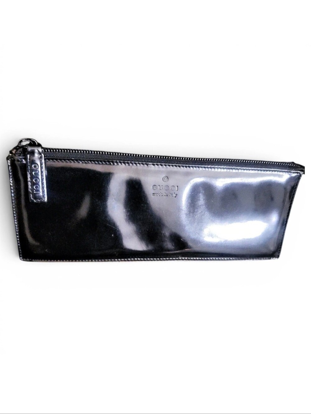 Gucci Black Patent Leather Zip Pouch - Men's Accessory